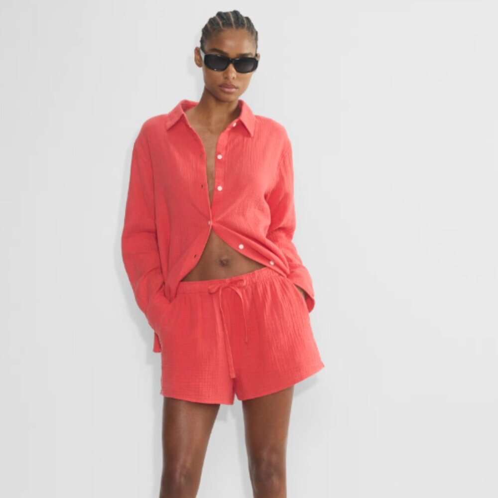 Aritzia Sail Shirt & Sail Shorts In Cherry Red